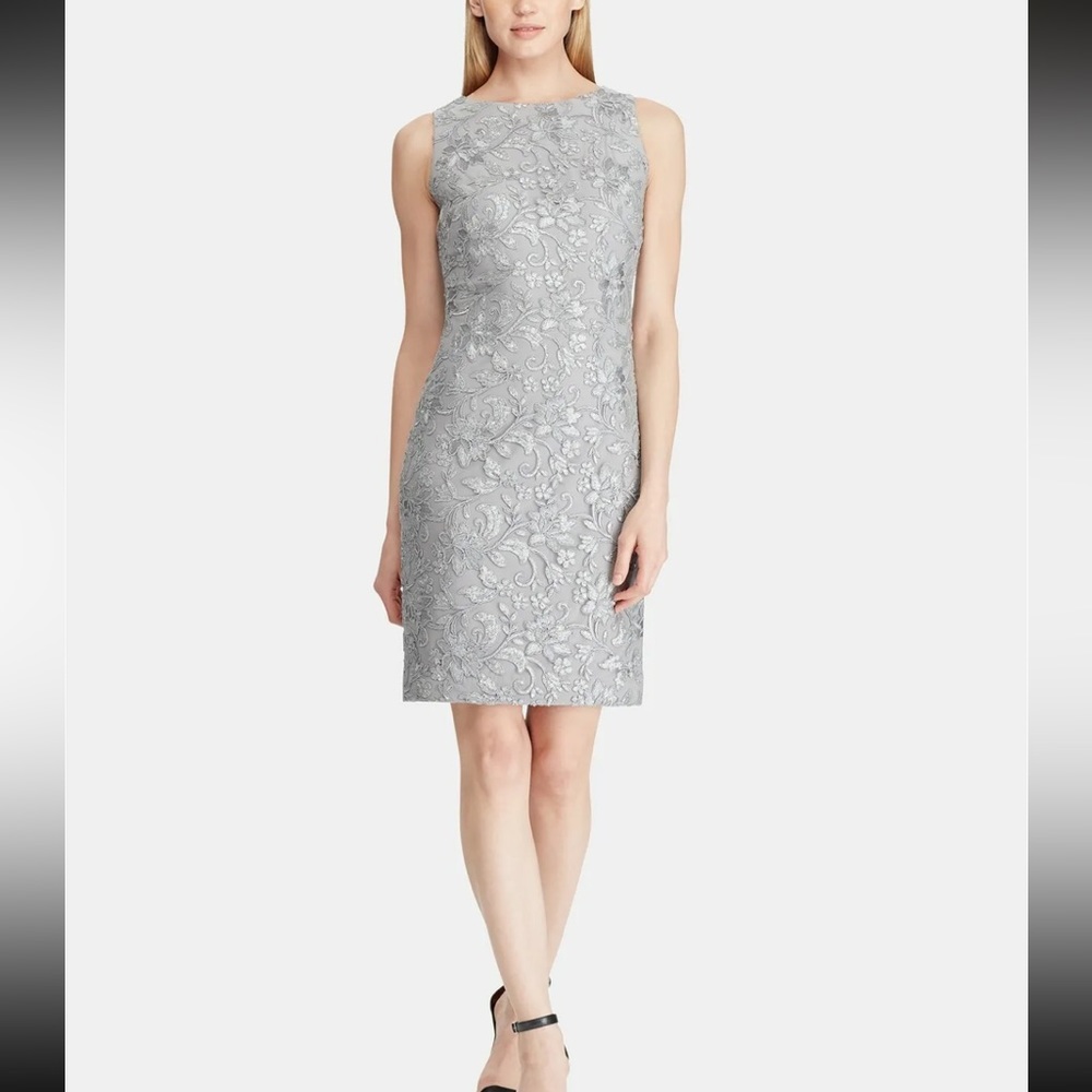 Lauren Ralph Lauren Sequin Floral-Mesh Dress - Gray, size 6